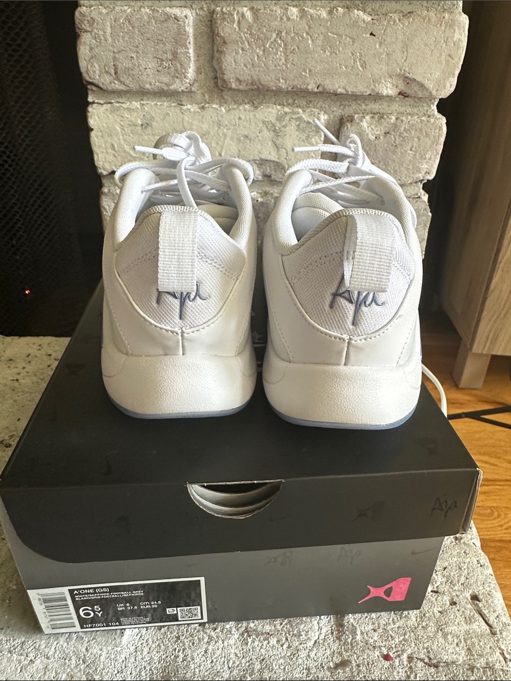 Nike A’One (GS) White Sneakers with Silver and Light Blue A’ja 6.5Y Basketball - Picture 4 of 5